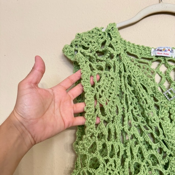 Vintage Hand Crochet Knit Vest Women’s Medium Green Sweater Sleeveless Boho - Picture 8 of 16